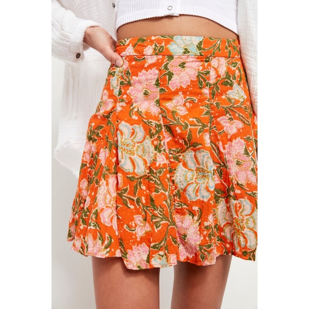 Free People End Of The Island Godet Floral Print Pleated Mini Skirt Size 2